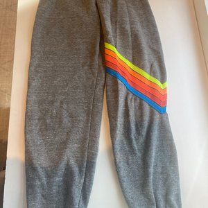 Aviator Nation Grey & Neon Stripe Sweatpants